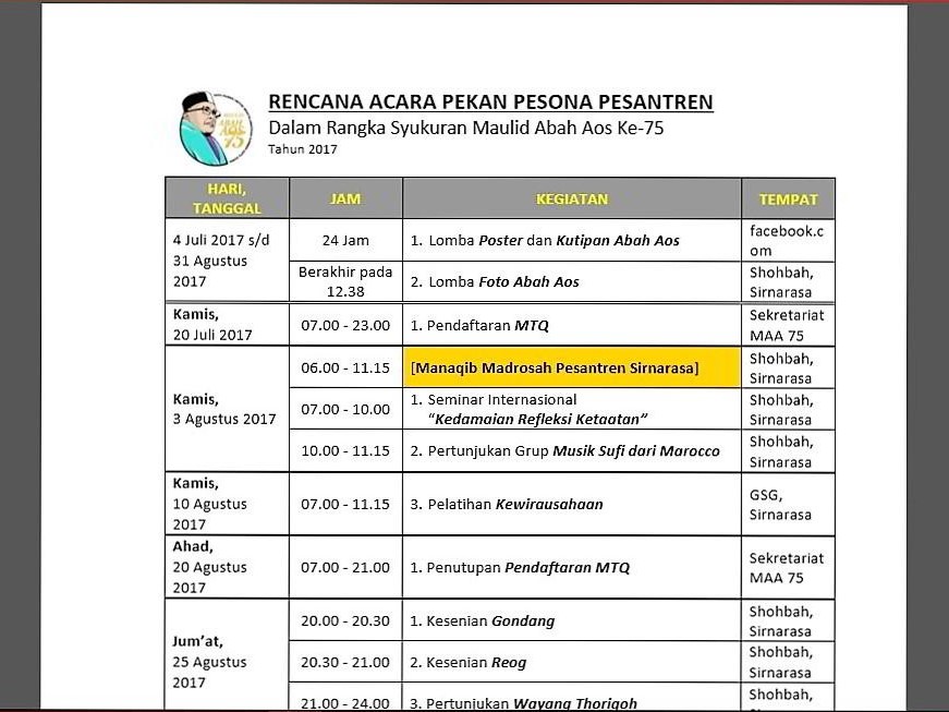 Rencana Acara Maulid Abah Aos ke-75